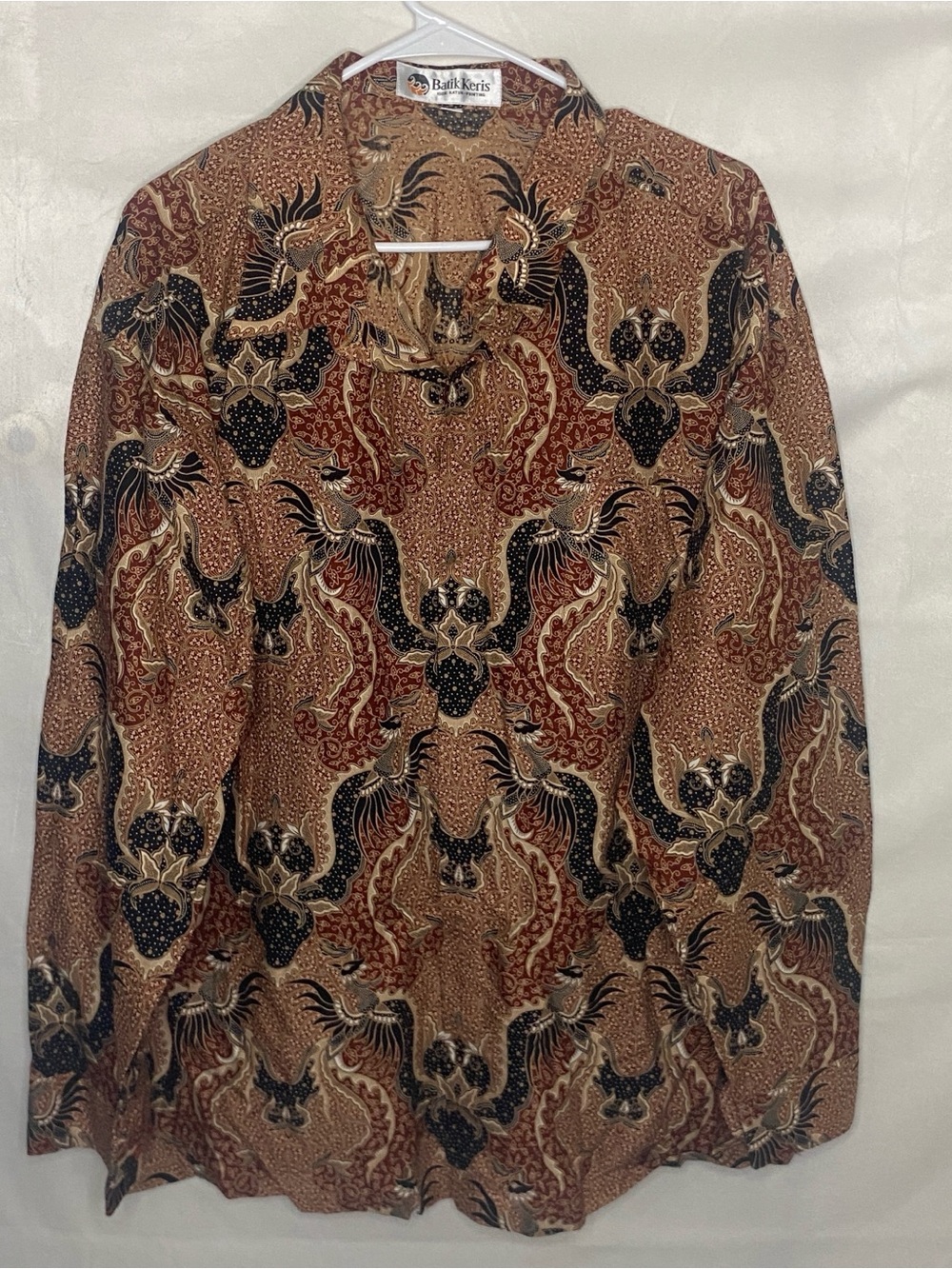 Batik Keris Men Size 20 Shirt 100% Katun Cotton Brown Gold Geometric Bird Tribal